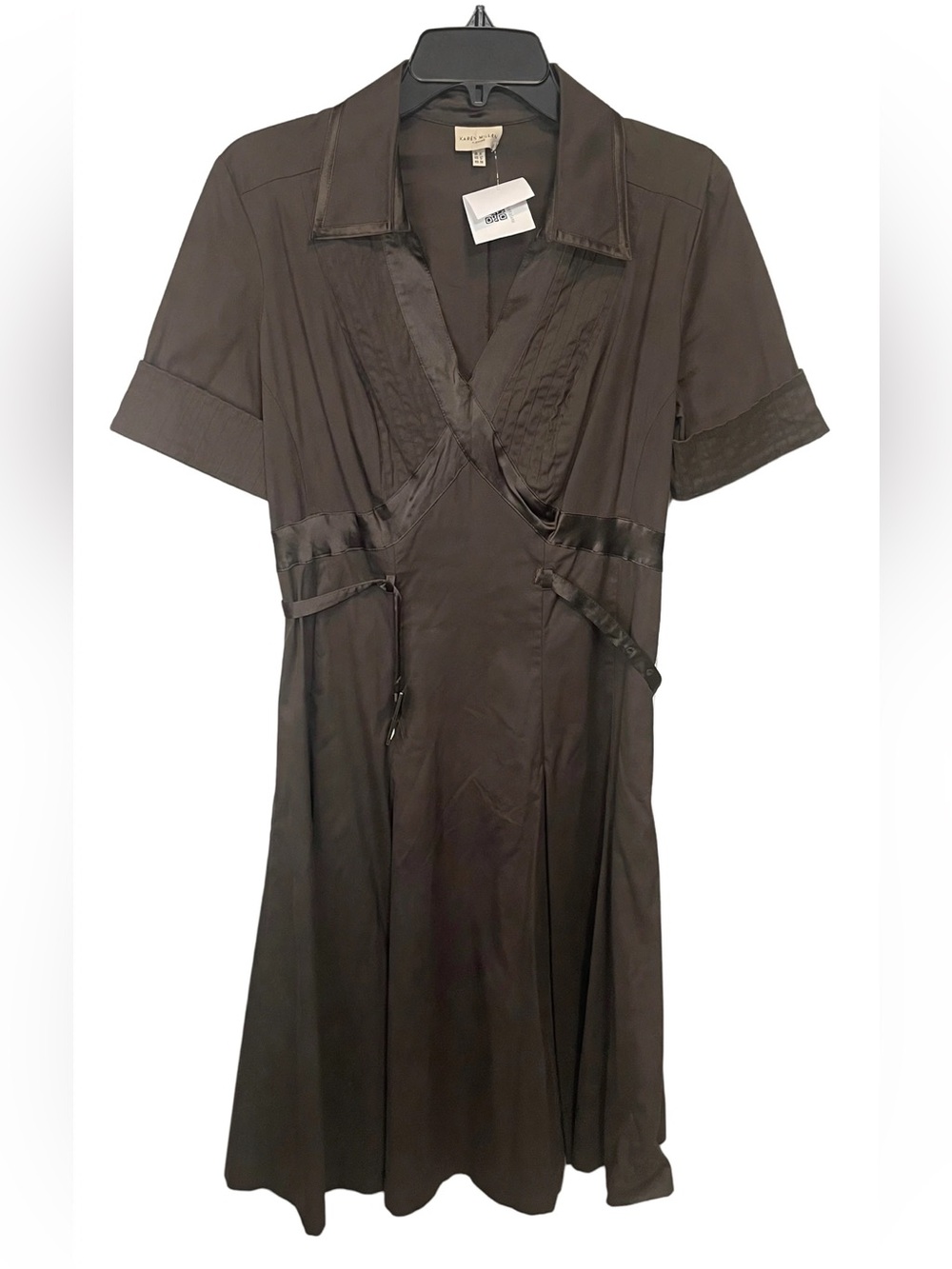 Karen Millen Chocolate-Brown Shirt Dress with Pleated Skirt - Picture 2 of 3